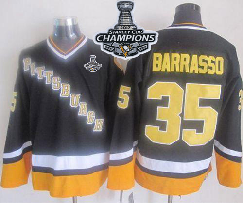 Penguins #35 Tom Barrasso Black/Yellow CCM Throwback Stanley Cup Finals Champions Stitched NHL Jersey